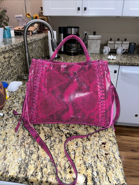 Aimee Kestenberg Handbags - Aimee Kestenberg French leather pink snake print convertible handbag 9.75X13.5